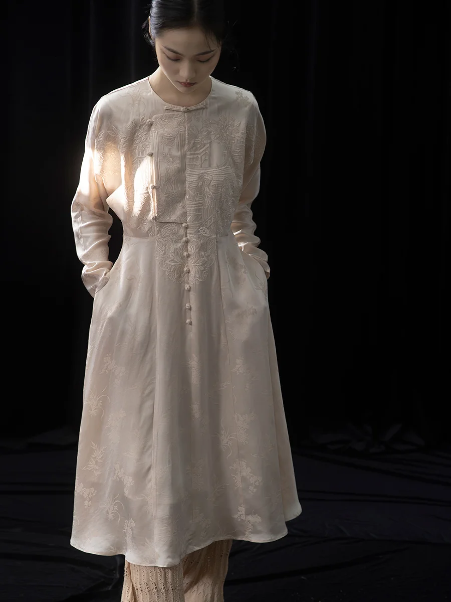 

Pink embroidery new Chinese style improved dress spring and summer senior design dress 999