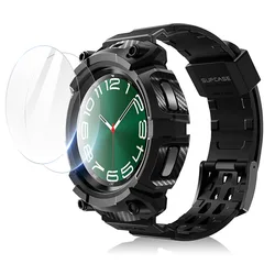 Rugged Protective Watch Case with Strap Bands & Dual Screen Protectors (Black)