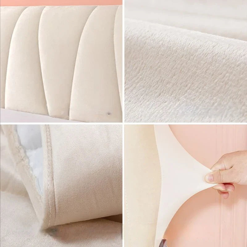 Thicken Velvet Plush Quilted Headboard Cover Soft Skin-friendly Elastic Bed Head Cover Dustproof Headboard Protector