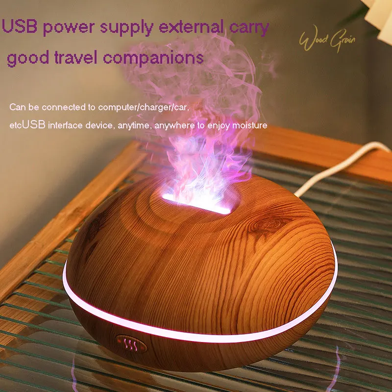 

New wood Grain Aromatherapy Machine, Household Air essential Oil Diffuser, Ultrasonic humidifier, seven color simulated flame ef
