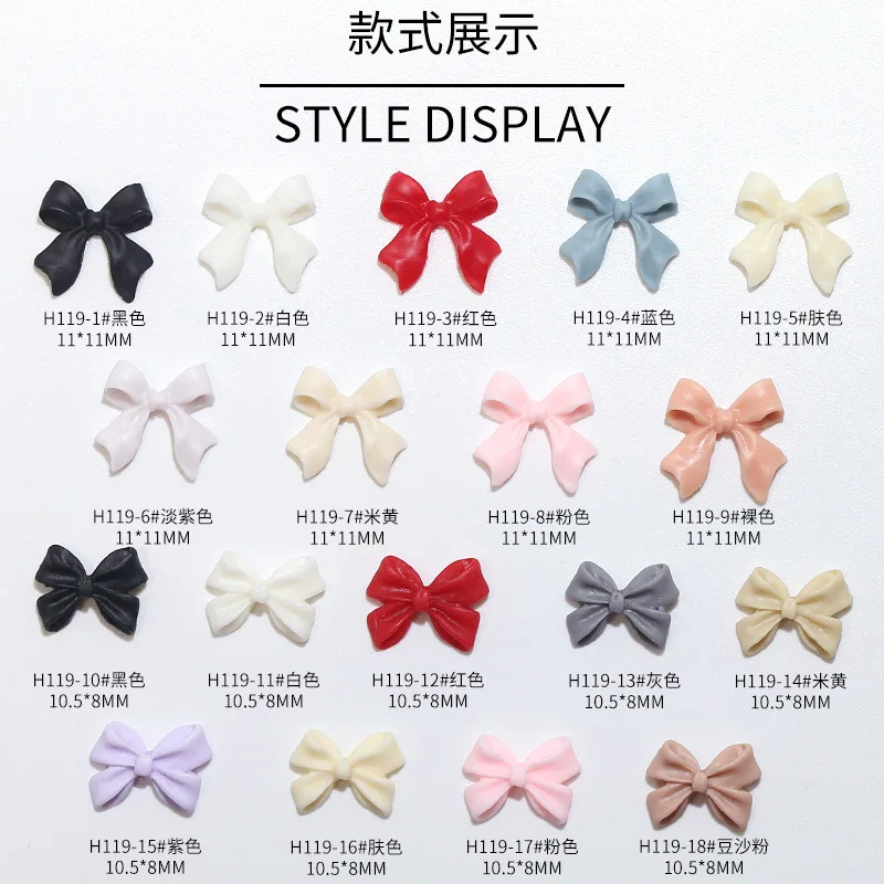 100Pcs 매트 Bowtie 수지 네일 매력 판매 우아하고 요정 같은 매니큐어 룩을위한 3D 일본식 네일 아트 액세서리