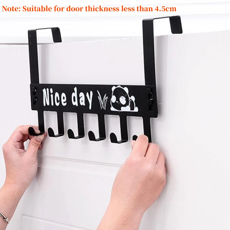 Door Hook Over Door Hook Hanger Metal Towel Rack Behind Door Organizer with 6 Hook for Bathroom Black Multi-functional Holder for Coat Bag