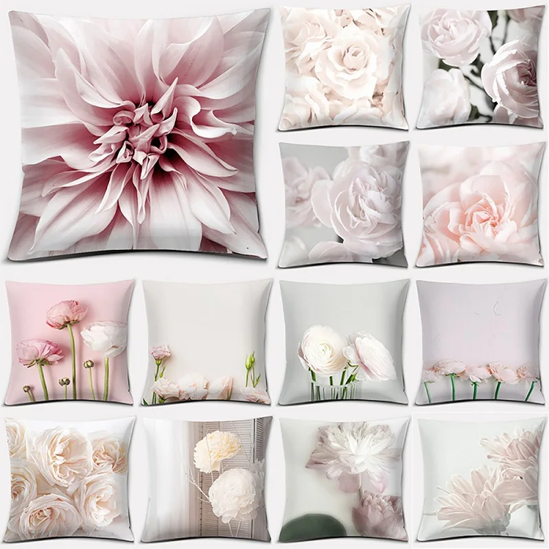 

45x45cm Romantic Pink Flowers Prints Pillowcase Gift Home Wedding Decoration Sofa Bed Lumbar Cushion Cover Nordic Pillow Case