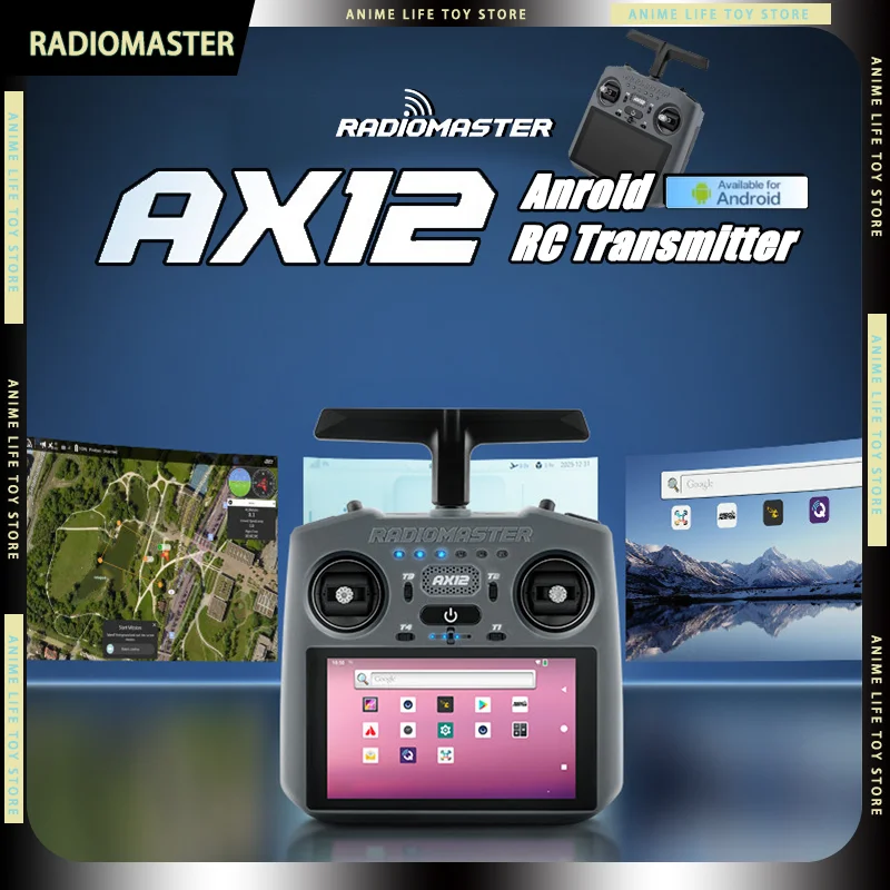 New AX12 RadioMaster RC Transmitter Android9 16CH ELRS Hall X5 5.5 Inch 720P HD Touch Screen 64GB 21700mAh USB-PD Fast Charging