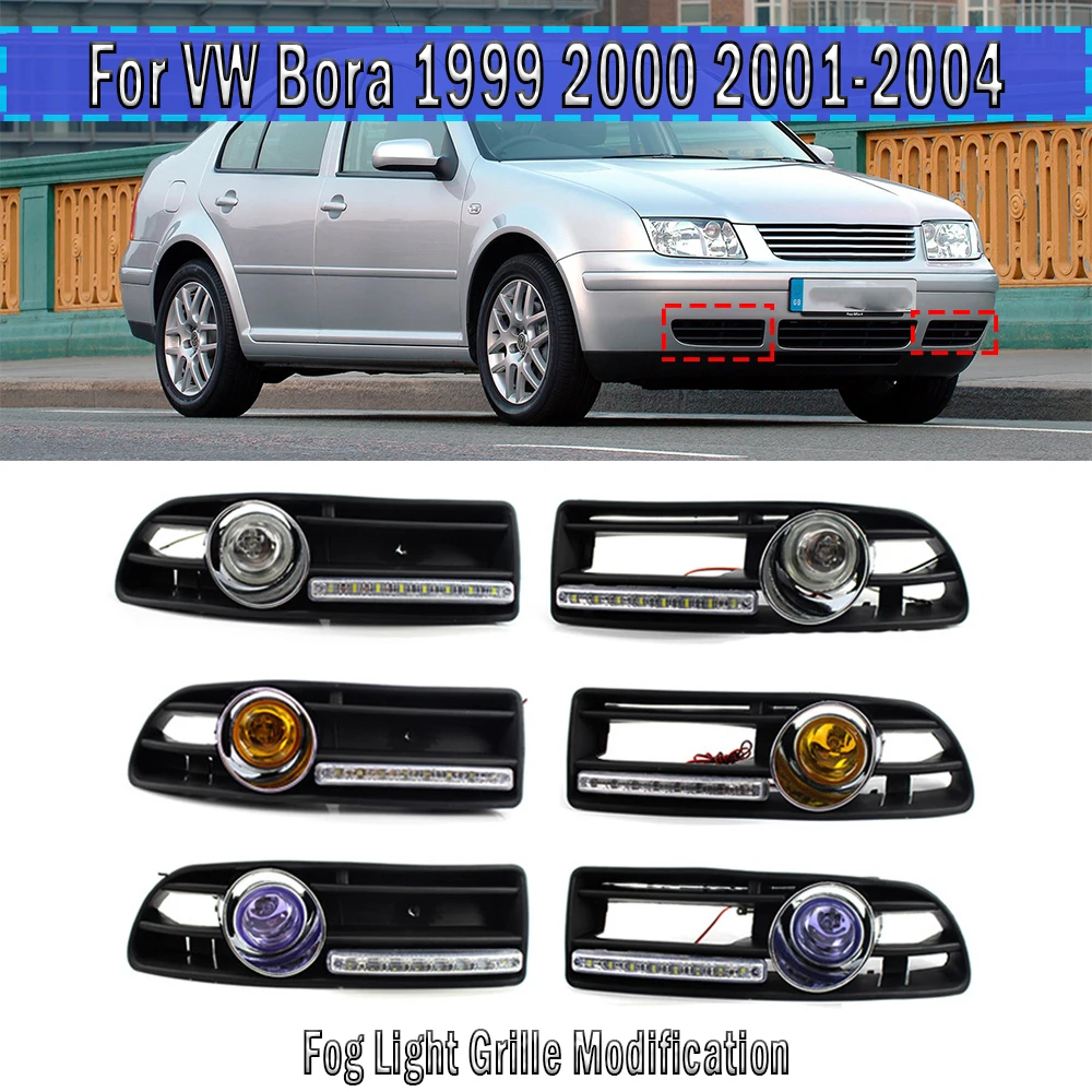 

Накладка на переднюю противотуманную фару для VW Jetta Bora MK4 1999-2004, светодиодная решетка с рамкой для дневного света, противотуманные фары, заправка автомобильных аксессуаров