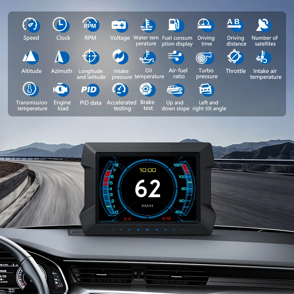 Obdhud-車用のP22デジタルディスプレイ,車のモニター,obd2,GPS,デジタル走行距離計,コンピューターディスプレイ,セキュリティアラーム,水と油の温度を表示  AliExpress