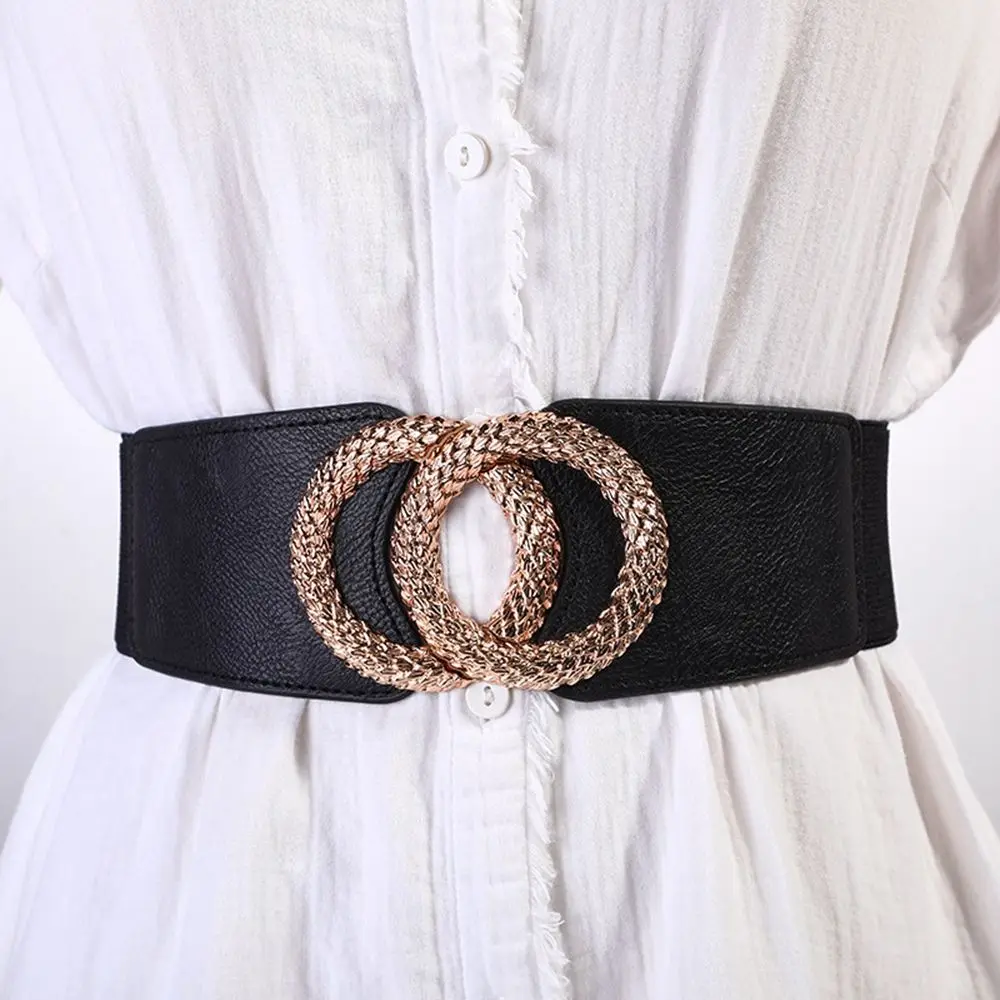 

Vintage Female Cummerbunds Corset All-match Wide Waistband PU Leather Cummerbund Elastic Waist Strap Skirt Decorations