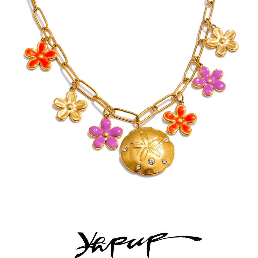 Yhpup Pendant Necklace Fashion Golden Stainless Steel