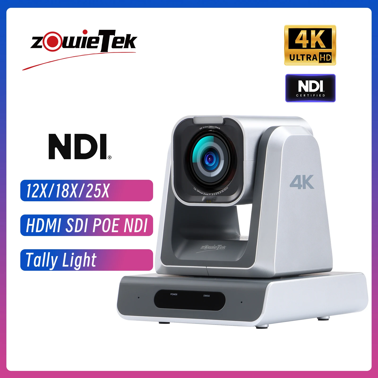 4K NDI|HX3 PTZ Camera with Optical Zoom & PoE 1