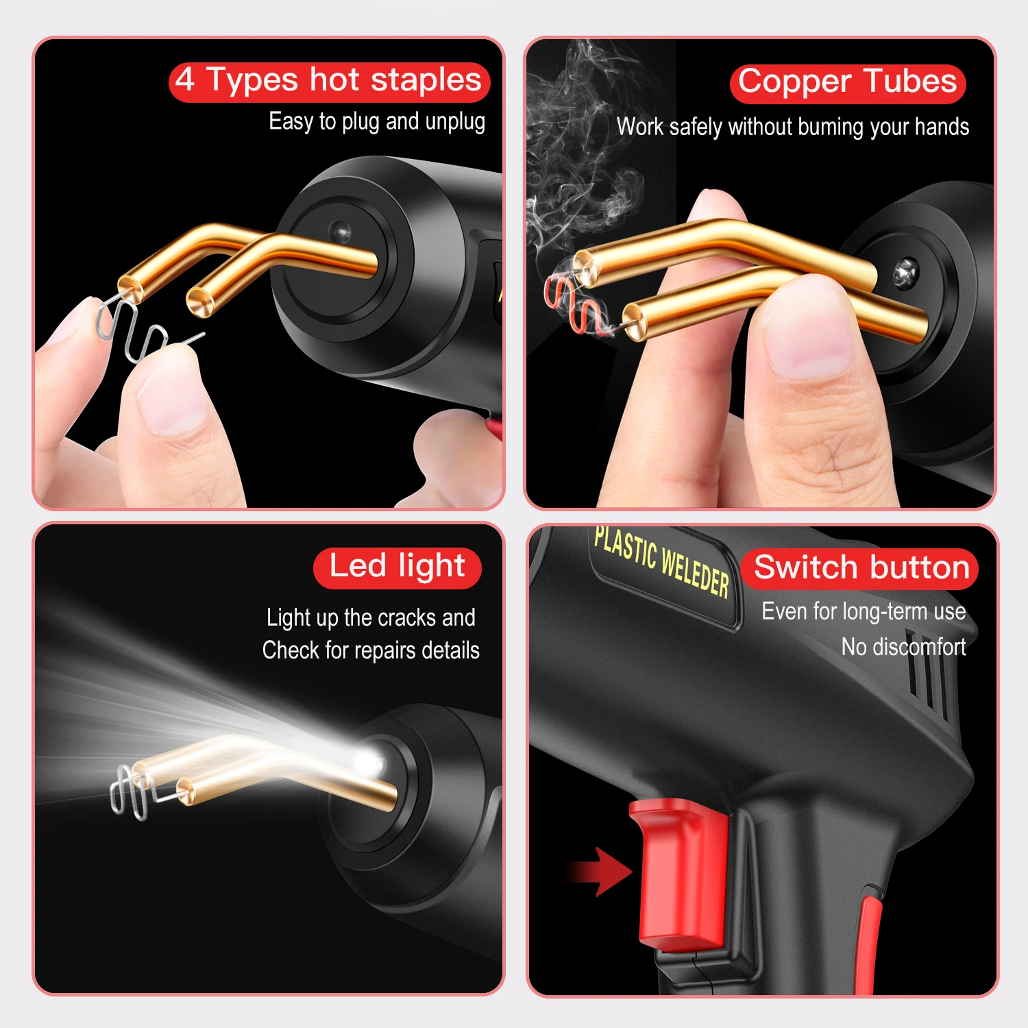200W Plastic Welder 400/1200PCS Hot Staples 2 in 1 Car Bumper Repair  Plastic Welding Repair Kit with 2PCS Smoothing Tips 4