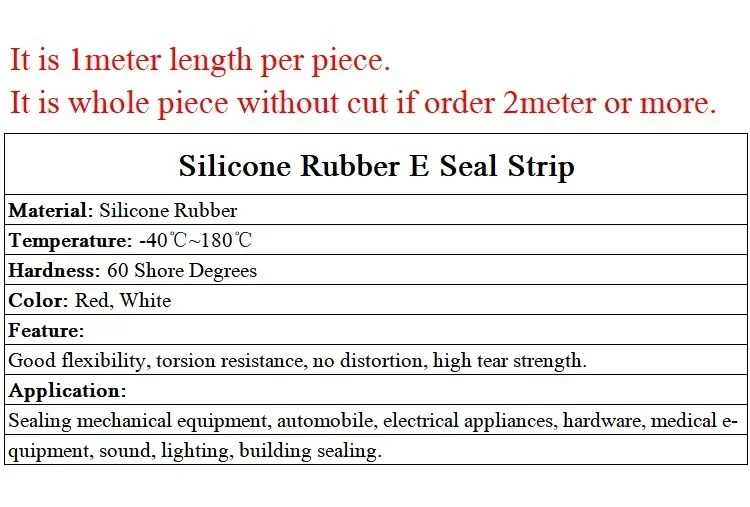 Description Picture 2 of item1/3m Silicone E Shape Strip Rubber Sealing Strip White/Red E-shaped E-strip High Temperature Oven Seal Strips