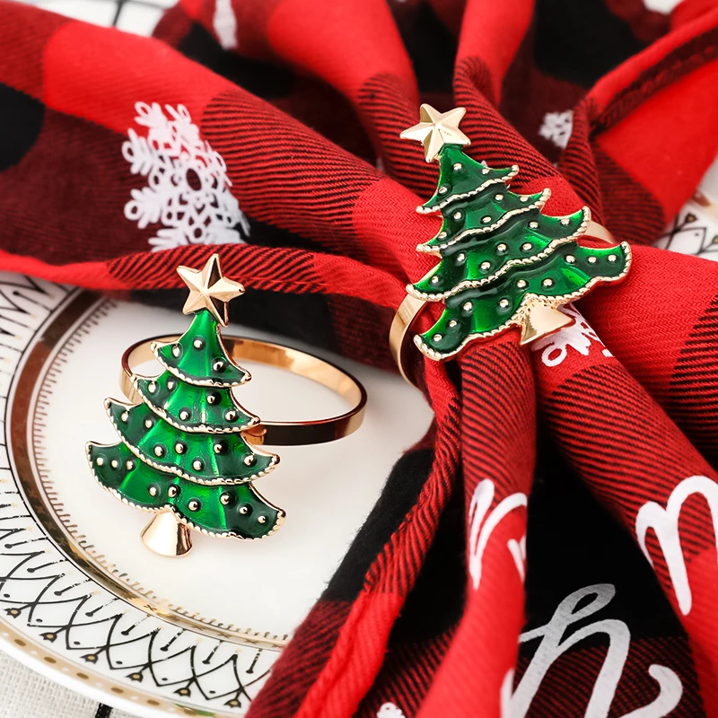 Christmas Napkin Rings Metal Napkin Holder Xmas Tree Deer Buckle for Party Table Decor Navidad New Year 1/3Pcs napkin ring christmas napkin holder