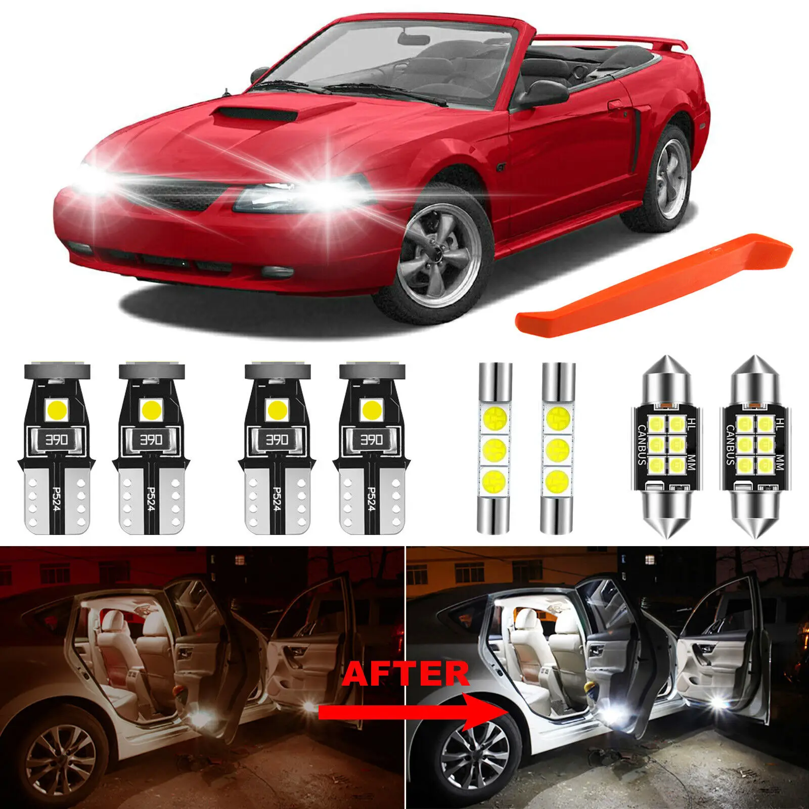 

Winetis 11Pcs For 1999-2004 Ford Mustang 6000K White LED Interior Light Bulbs Package Kit + Free Tool