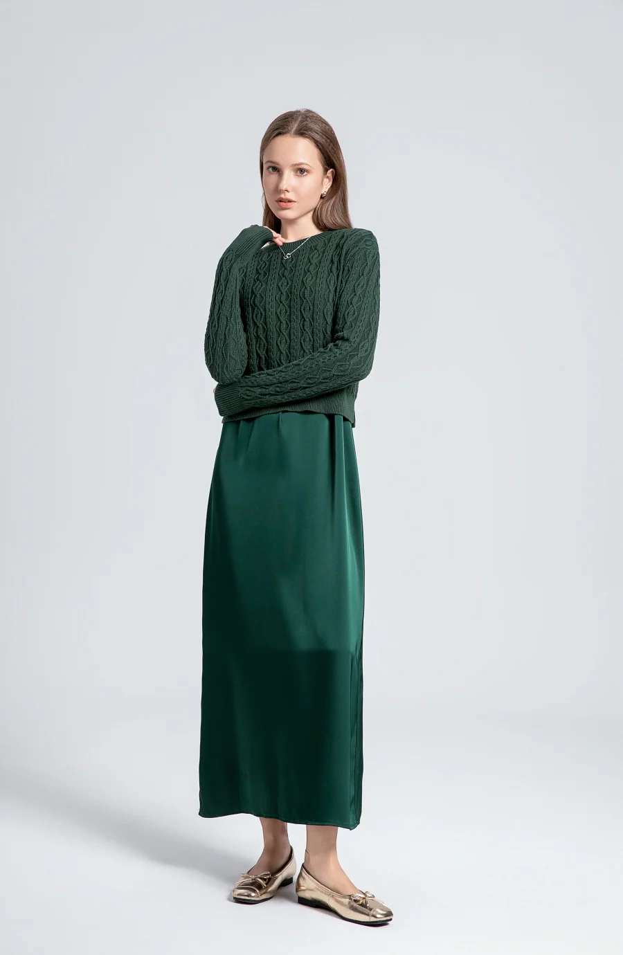 Sale AS 2024 winter design woman clothing Cable knitted Tops + Satin Dress ( Ship out in 1 day) 4