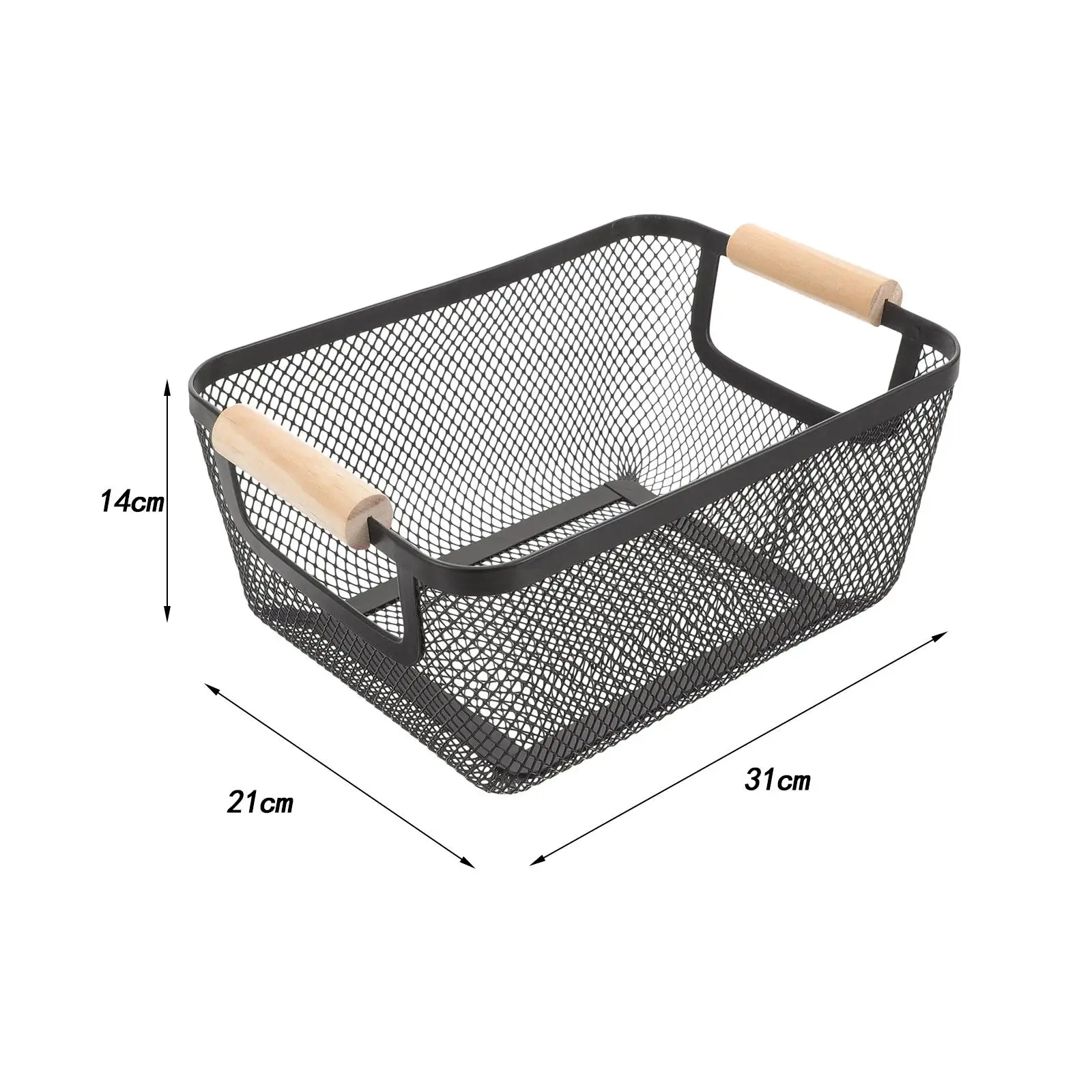 Metal Wire Bin Basket with Wooden Handle Multifunctional Countertop Organizer Portable for Living Rooms Breathable Lightweight 6