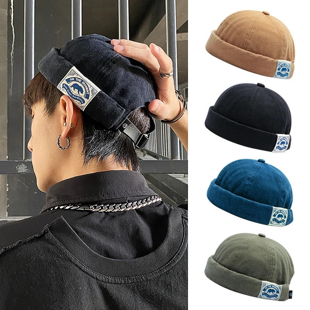 Vintage Dome Hat Mens Melon Beanie Cap Solid Color Docker Hat