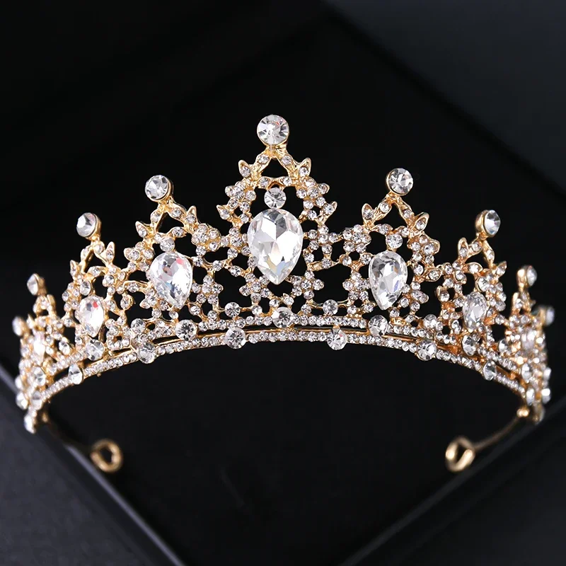 Goldfarbe Kristall Braut Diademe und Kronen Strass Abschluss ball Diadem Stirnband Braut Hochzeit Haarschmuck Schmuck Krone Tiara – Detail 9