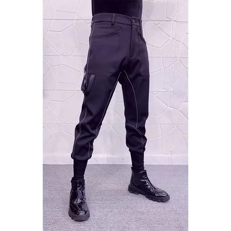 

2023 Streetwear New Casual Suit Pants High Quality Harem Pants Button Male Joggers Long Trousers Fashion Trousers Clothing L138