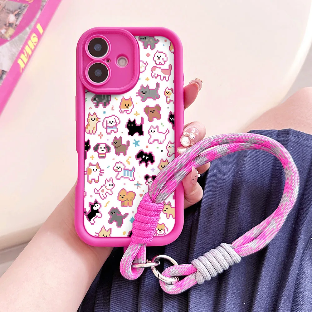 Cartoon Dog TPU Phone Case with Lanyard and Wrist Chain