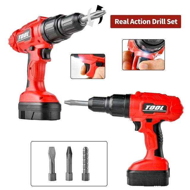 TOY CHOI'S Electric Drill Toy Kid Pretend Play Tool Outside Construction Toddler Outdoor Preschool Gardening Lawn Gift for Kids 3