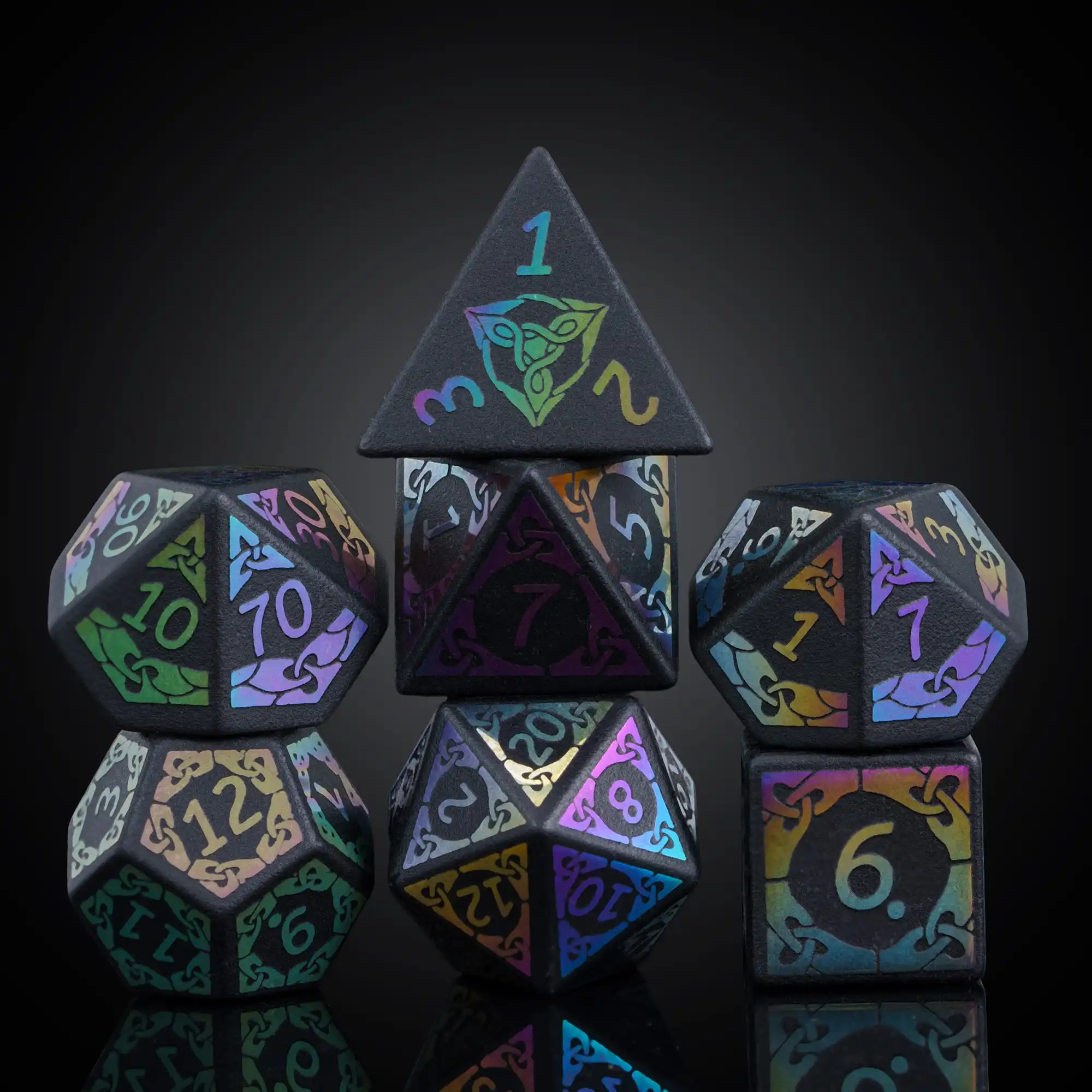 Cusdie Colorful Obsidian DND Dice Handmade 16mm Polyhedral Stone Dice Set with Leather Box D&D Dices for Tabletop RPG Collection
