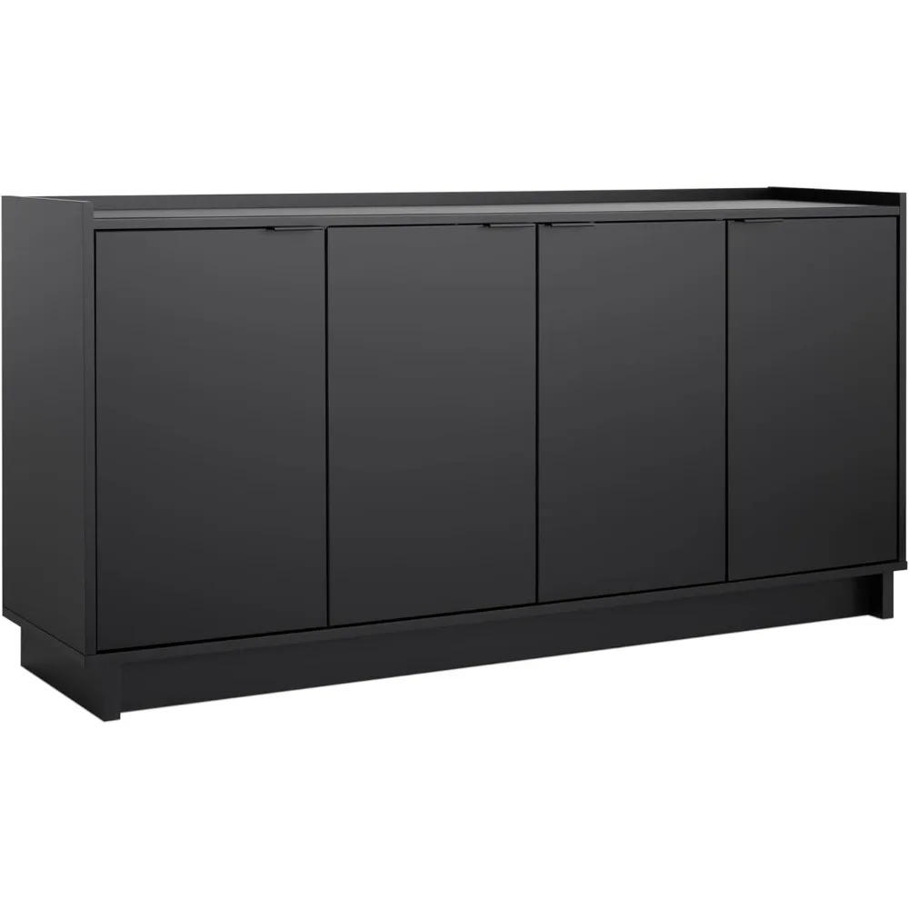 Simply Modern 4 Console Table Doors and Shelves, Sideboard Storage Cabinet, 60" W x 30" H x 16" D, Black