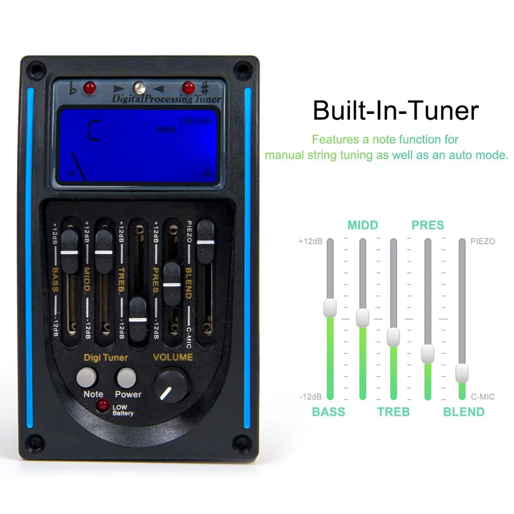 Guitar 5 Band EQ Preamp Set Automatic Tuning Amplifier Tuner Piezo Pickup Equalizer System Accessories Kits