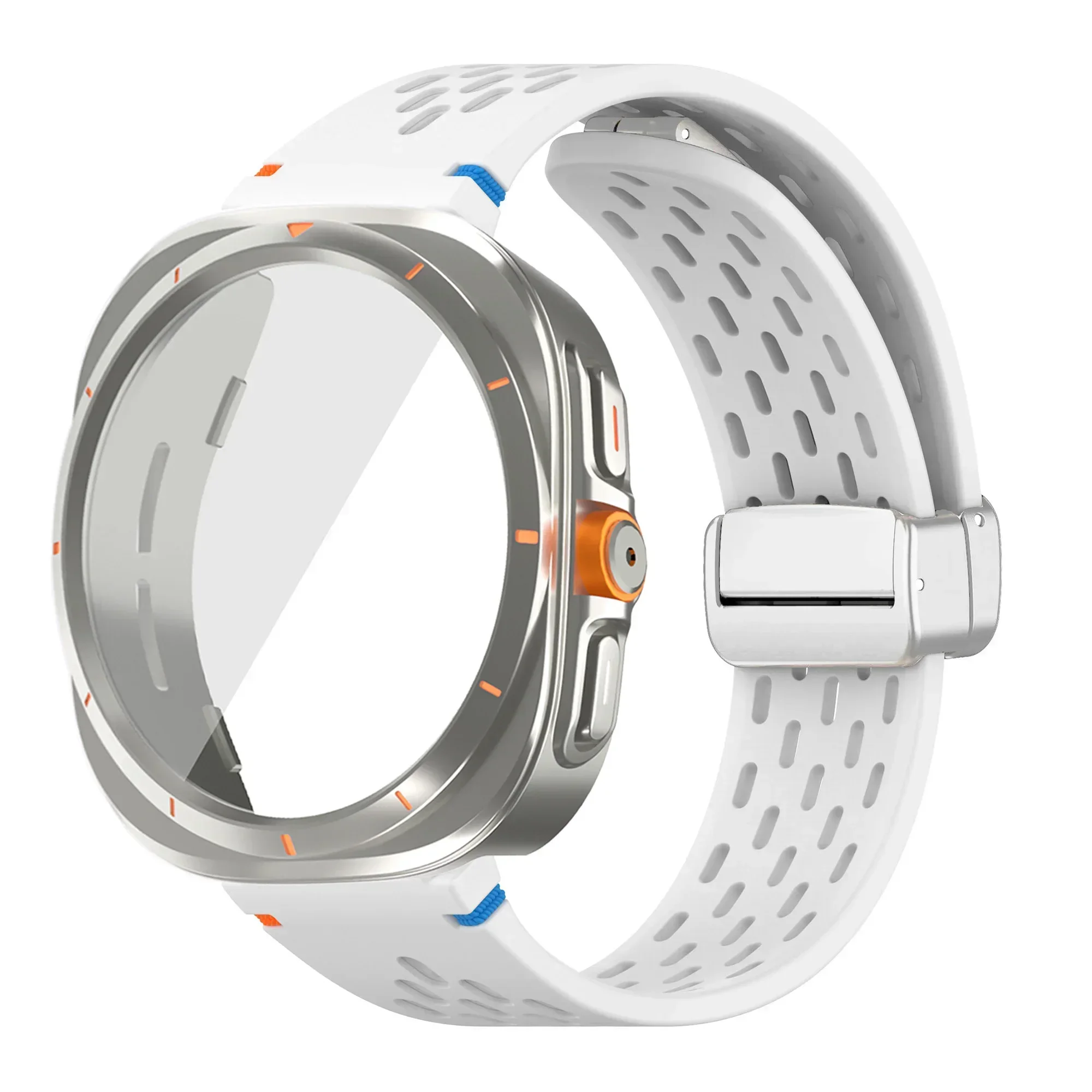 Silicone Magnetic Buckle Band with Tempered Glass Screen Protector and Case Strap