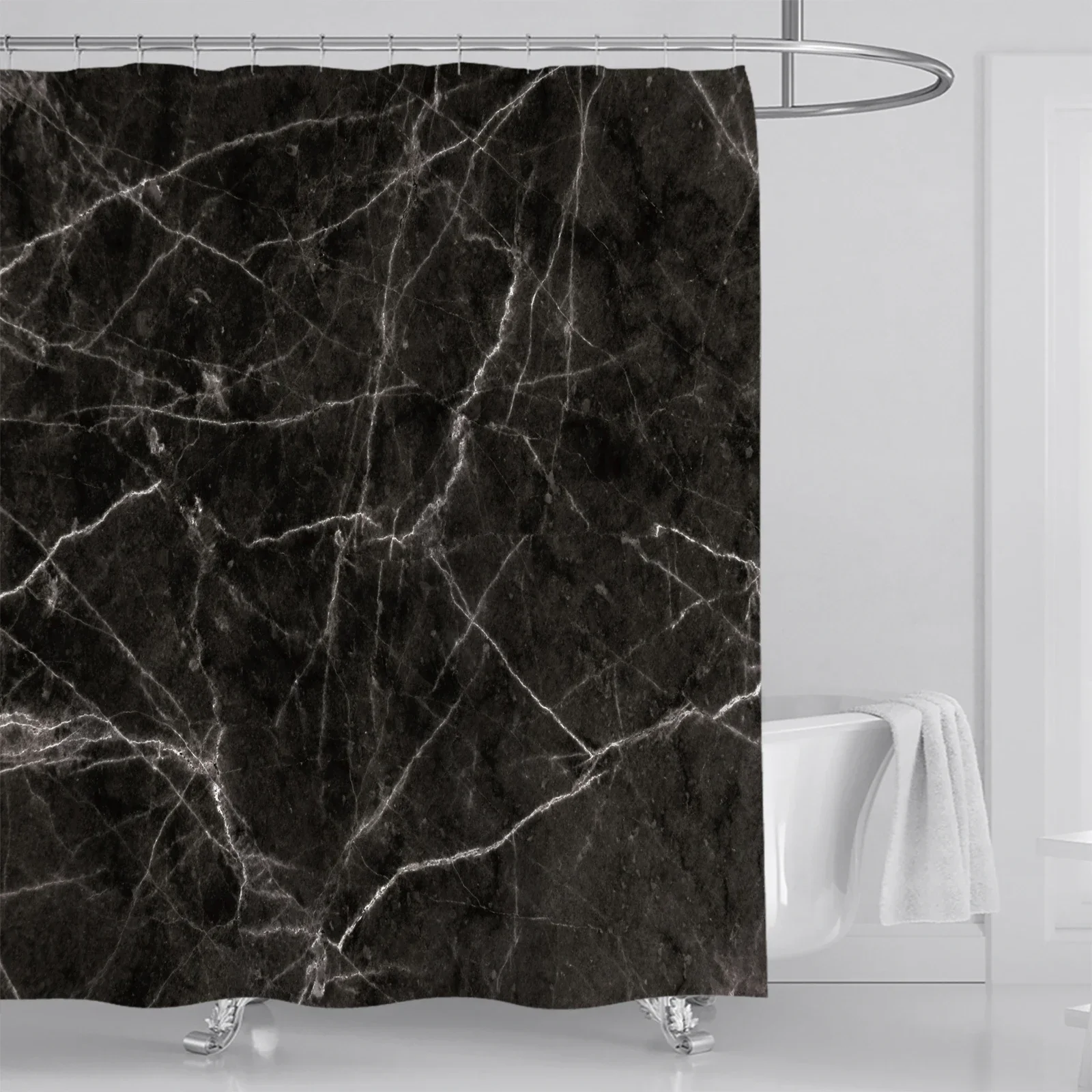 Elegant Grey and Gold Marble Abstract Waterproof Washable Fabric Shower Curtain