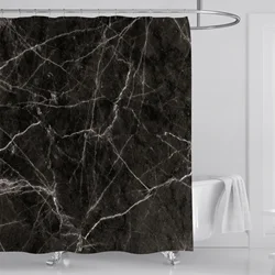 Elegant Grey and Gold Marble Abstract Waterproof Washable Fabric Shower Curtain - W180xH240cm (Black)