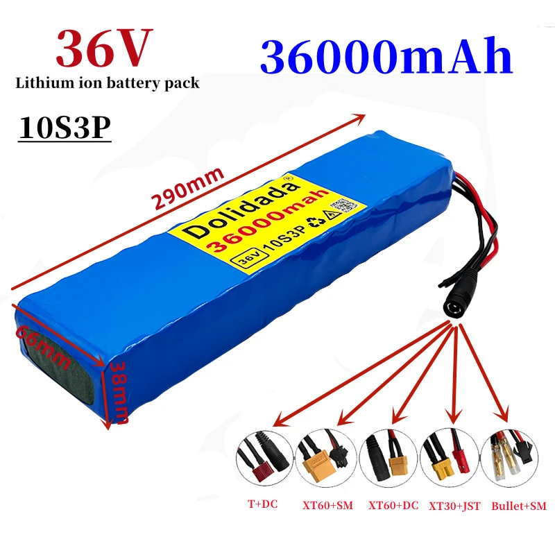 Batterie Pour Moteur Moins De 1000W Batterie Vélo Électrique 36V 30Ah - Lithium 18650 - Pour Moteur <1000W Batterie Lithium BMS Intelligent XT60