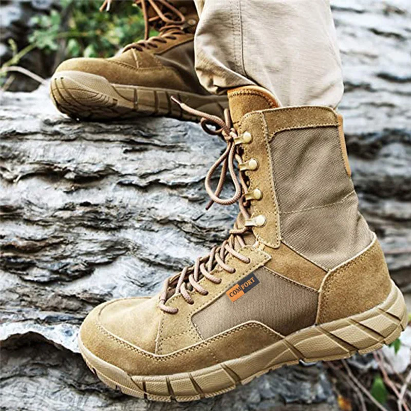 Botas de combate tático leves e respiráveis masculinas, sapato de tornozelo masculino, ao ar livre, caminhada, deserto, selva, sapatos