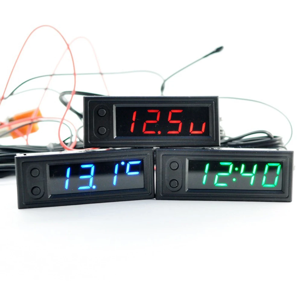 Car Clock Car Voltmeter Thermometer 12V 3 in 1 Temperature Clock LED Display Electric Voltage Meter