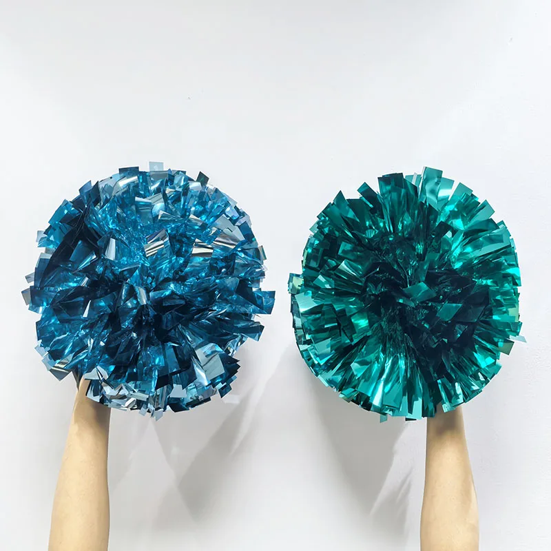 Hot Sale Sparkly Metallic Cheer Pom Poms Top Quality Teal Gold Silver Turquoise Baton Handle Team Spirit Sports Cheerleading Pom