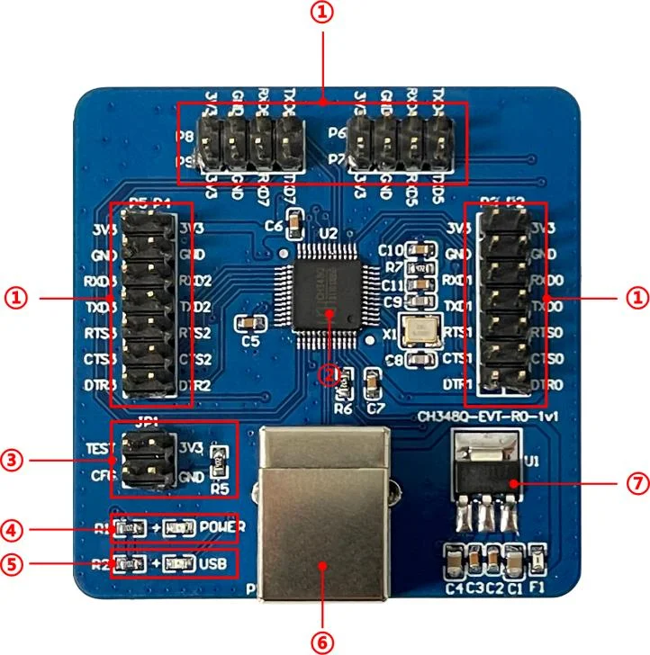CH348 Entwicklungsboard CH348Q CH348L USB auf 8-Kanal-Hochgeschwindigkeits-Seriell-UART-Evaluierungsboard – Detail 5