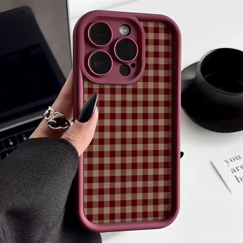 Vintage Red-Brown Plaid TPU Phone Case Cover