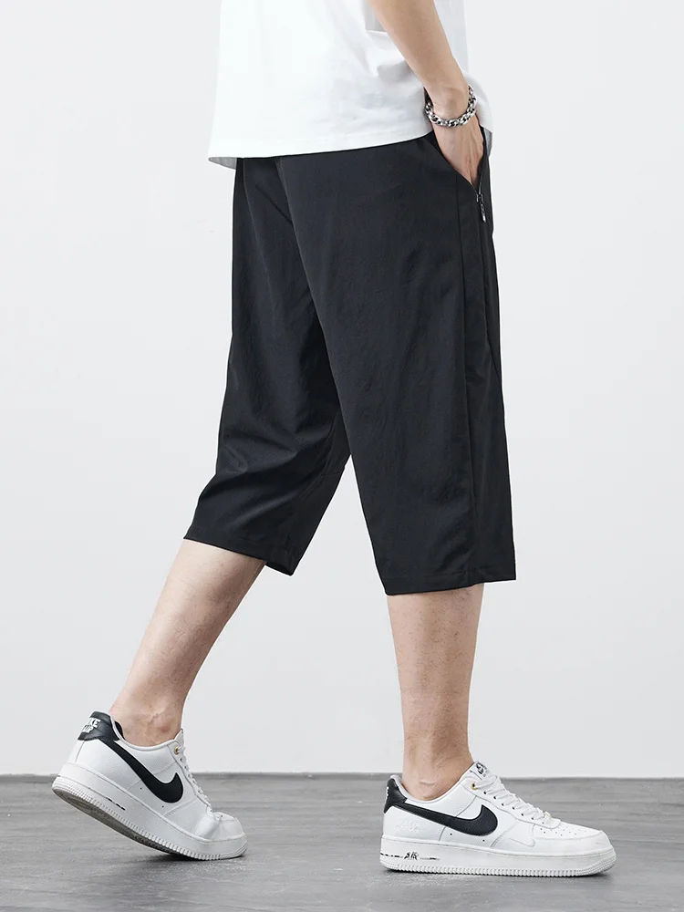 Summer Men's Breeches 3/4 Casual Shorts Quick Dry Nylon Stretch Sweat Short Pants Big Size Sportswear Straight Loose Shorts 8XL