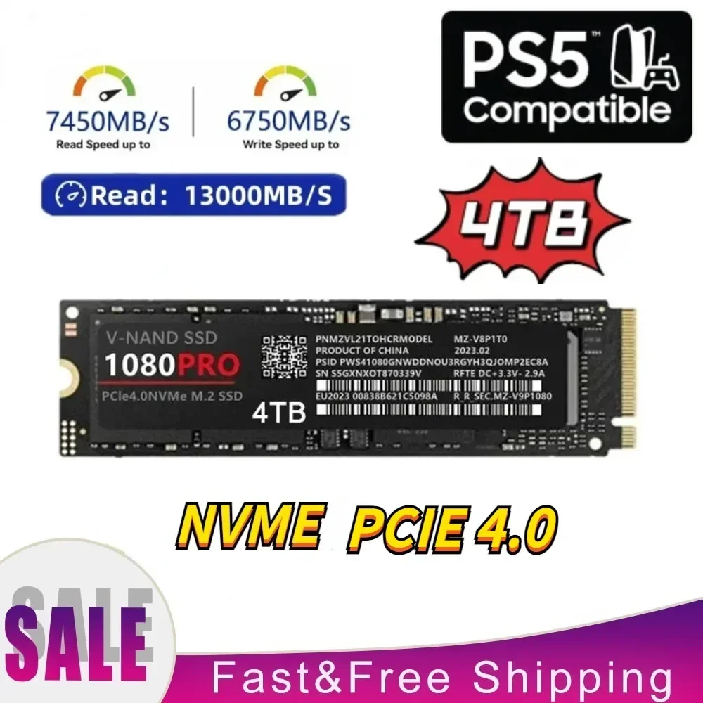 

New SSD 1080 Pro M.2 TLC NVMe Internal Solid State Drive PCIe4.0 x 4 for PC Laptop PS5 600TBW 5% ~ 95% (no Condensation) 3.3V±5%