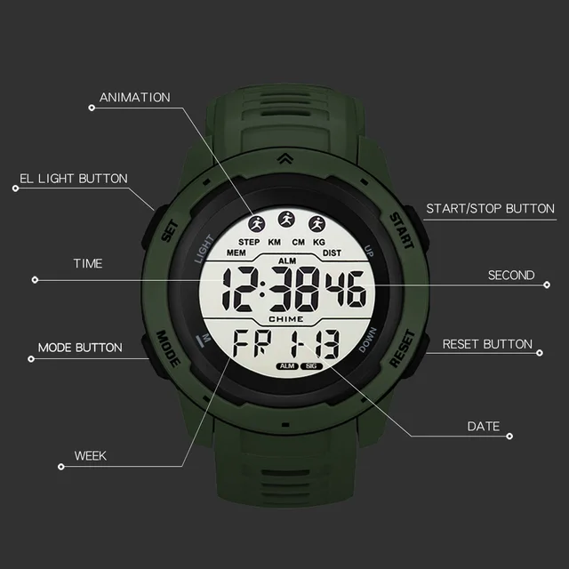 SYNOKE-Reloj despertador deportivo para Hombre, pulsera militar resistente al agua con pantalla LED, Digital, resistente al agua, 5 bares 2