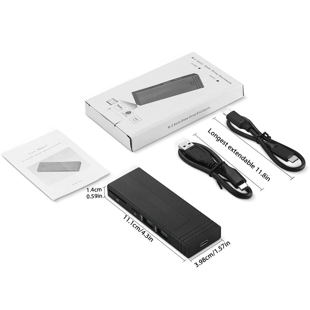 데스크탑 노트북용 PCIe M.2 SSD 인클로저, USB 3.2 Gen 2 NVMe/SATA 하드 드라이브 인클로저, 2230 2242 2260 2280 SSD와 호환 가능
