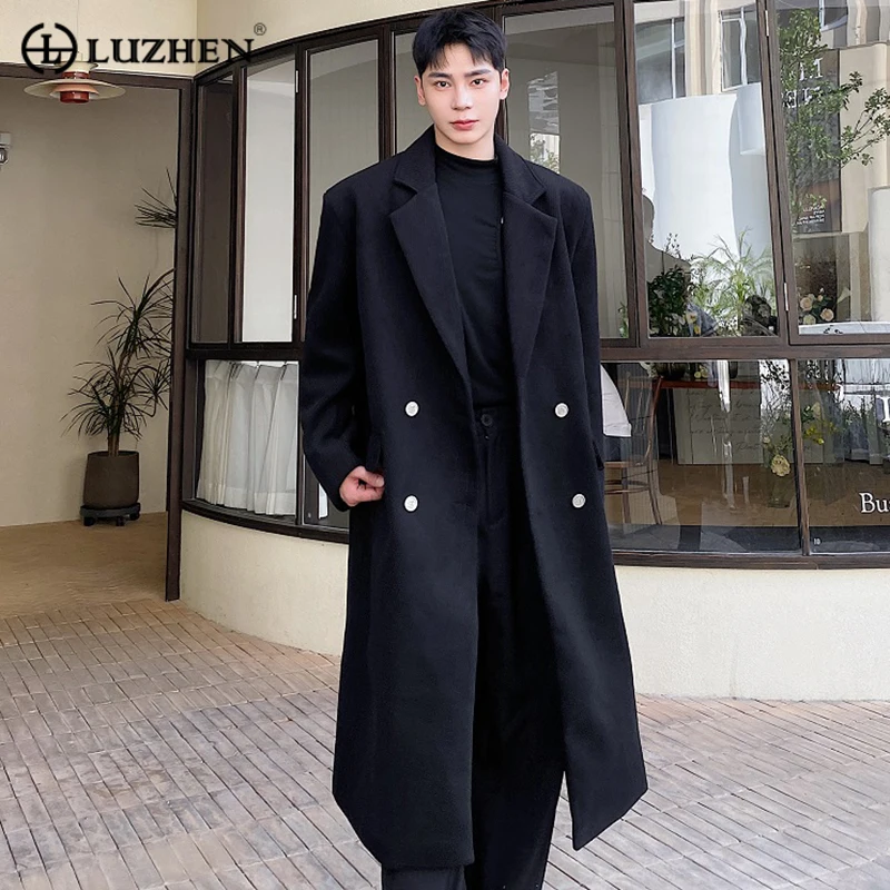 

LUZHEN Coat Fashion Woolen Winter Twill Thickened Men Long Clothes Korean Style Solid Color Elgance Male Wool Windbreaker 7e5349