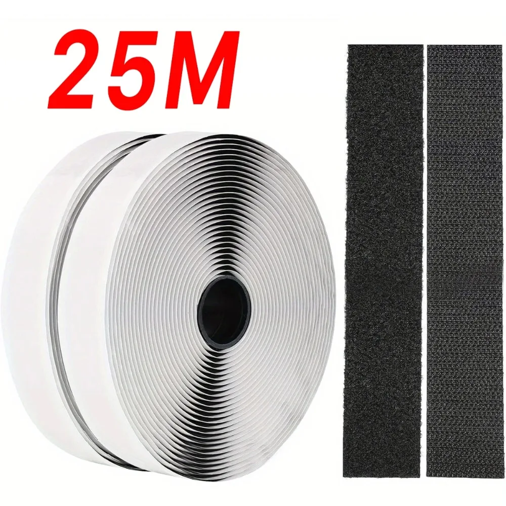 Self-Adhesive Hook and Loop Fastener Tape - 25M Roll for DIY and Home Projects