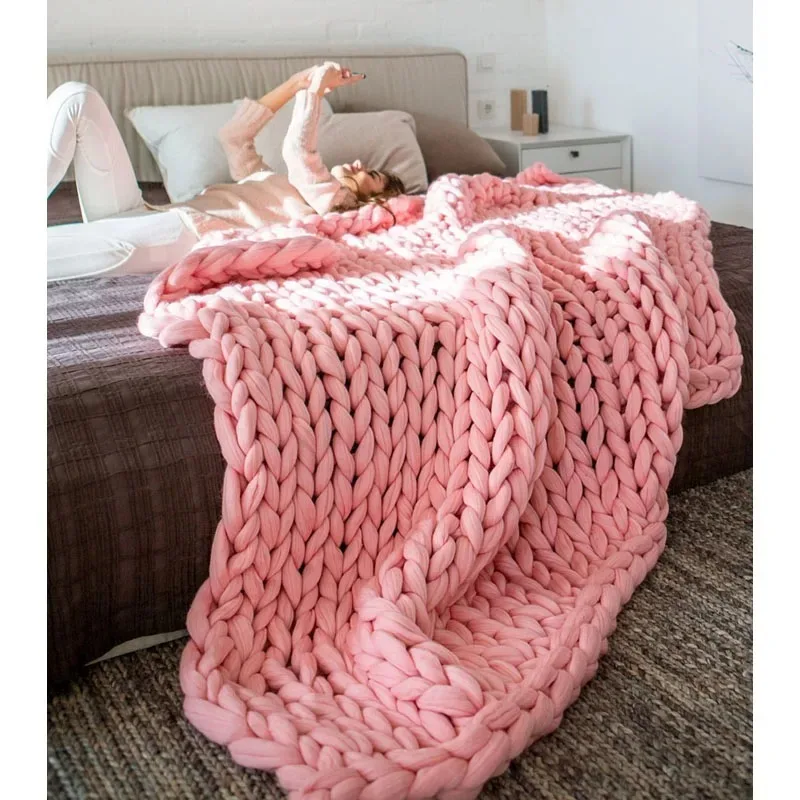 

Soft Warm Large Handmade thick Knitted Coarse Woolen throw Blanket Pretty For Winter Bed Sofa Girl All Season Sleeping Bag
