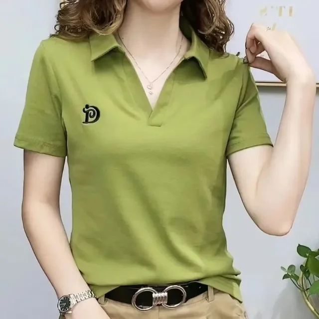 T-shirts Graphic Embroidery Women's Polo Plain Slim Pulovers in Trend 2025 Youthful Female Tee Elegant Clothing Korean Summer