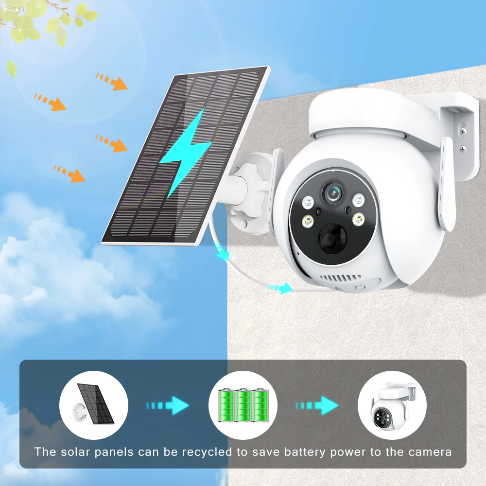 

3K WiFi Solar Camera PIR Human Detection PTZ IP Cam With 7800mAh Solar Panel Recharge Battery Video Surveillance Camera