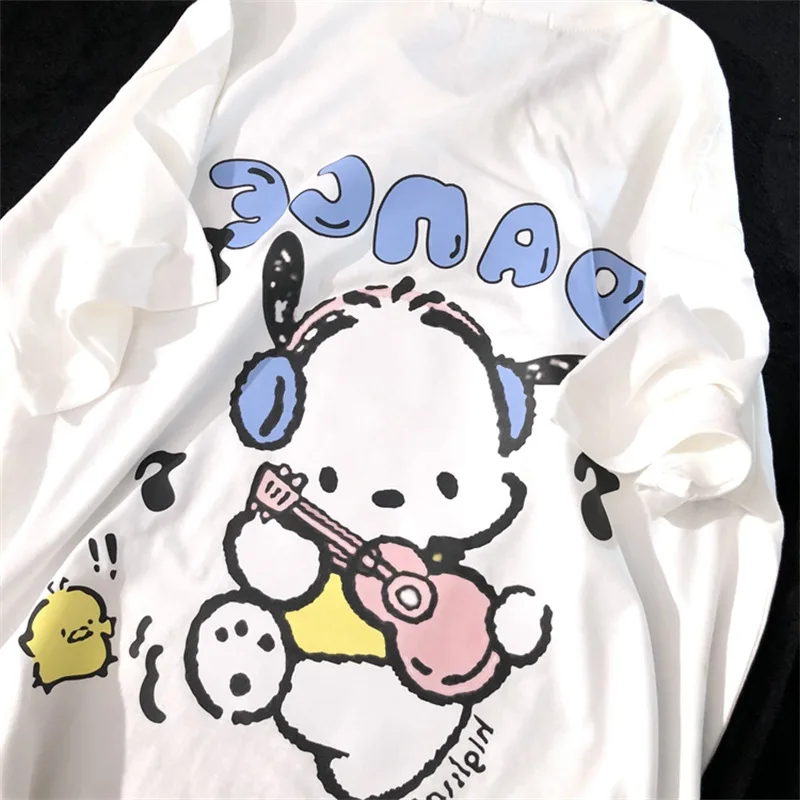 ★WAIKEI★ Jumping Pochaco short sleeve t-shirt white YKBE05 Sanrio Kawaii Pochacco T Shirt Cartoon Cute Print Short
