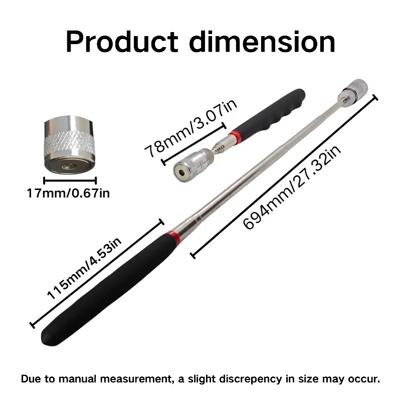 LED 조명이 있는 텔레스코픽 자석 픽업 도구, 360도 회전 ° 나사, 너트, 볼트를 줍기 위한 유연한 헤드 확장형 자석 막대 펜, A