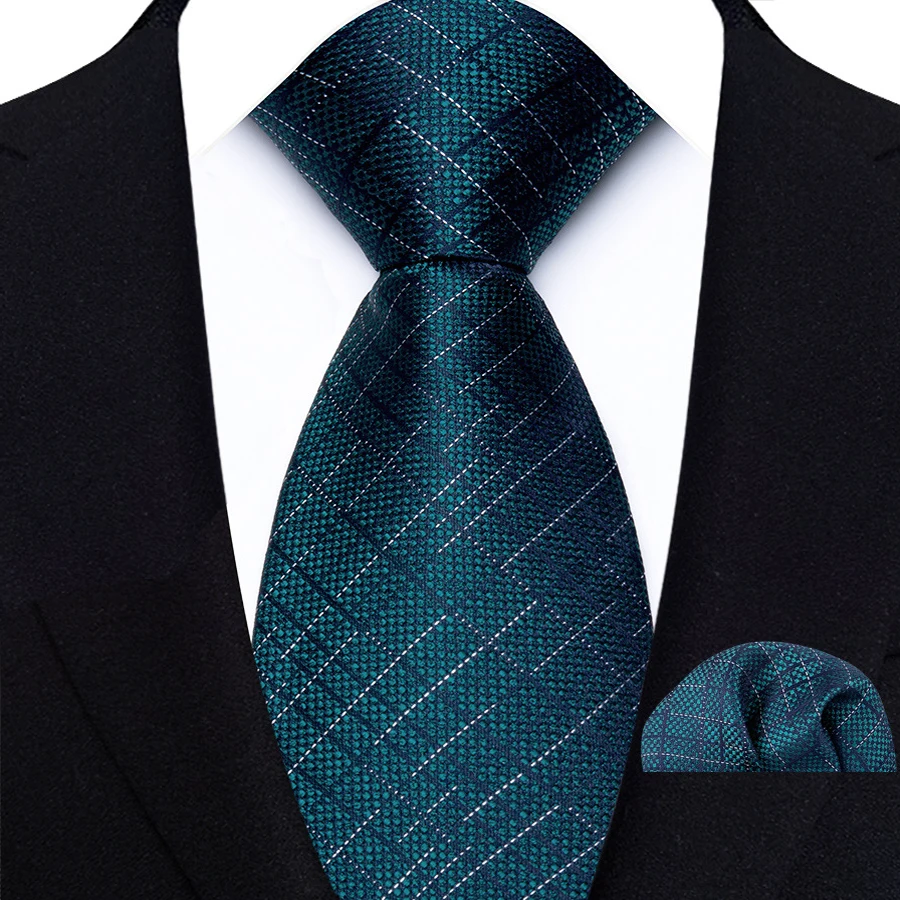 Luxuriöses 8-cm-Krawatten-Taschentuch-Set für Herren, gepunktet, kariert, Schwarz, Marineblau, Rot, Jacquard-Krawatte für Männer, Hochzeit, Business, Party, Geschenk – Detail 10