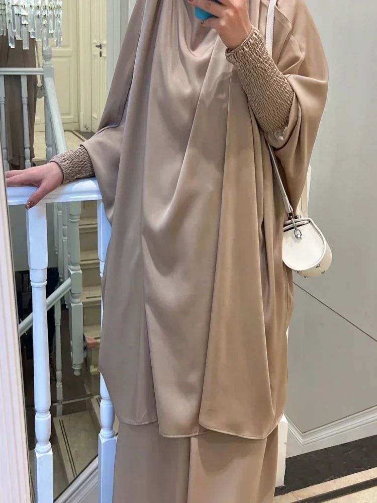 Ramadan Eid 2 Piece Jilbab Set Long Khimar Robe Abaya + Skirt 이슬람 여성기도 의류 Abaya Dubai Islam Outfit Niqab Burka 