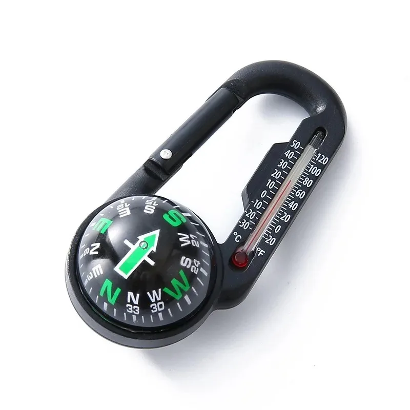 Carabiner Compass with Thermometer - Multifunctional Outdoor Keychain Navigation Tool, Portable Survival Gear for Hiking